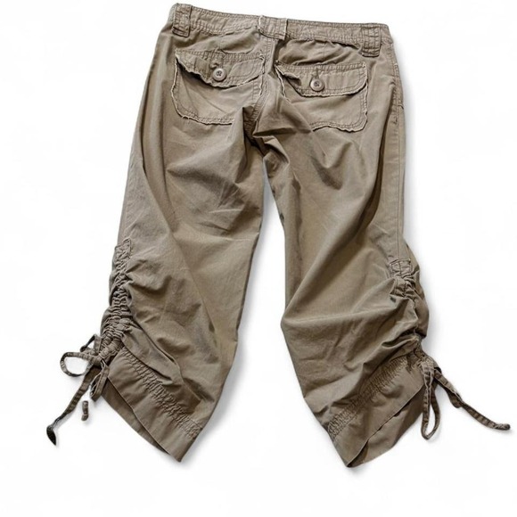 Vintage Y2K Khaki Tan SO Ruched Cinch Hem Capri Pants, Women's Size 0 - Picture 3 of 10